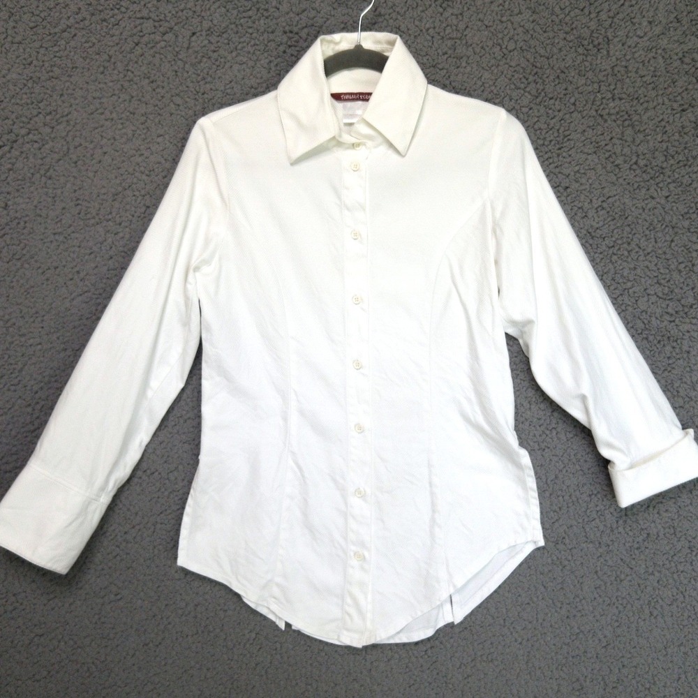 VTG Thalian Xtract Tailored Button Up Side Split Princess Seam Top Women 6 M Y2k